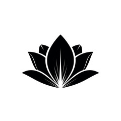 Black Lotus Flower Silhouette Vector Icon.