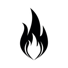 Simple black fire flame icon isolated on white.