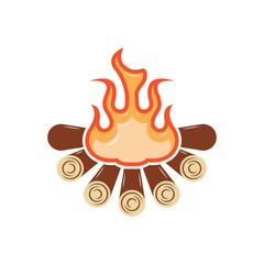 Colorful icon for burning bonfire with wood