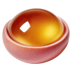 Ethereal blend of golden yellow and pastel orange concept. Shiny orange gelatin sphere in a textured bowl, appetizing and vibrant.