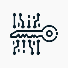 Encrypted Key icon in line style, symbolizing digital authorization, encryption control, and secure system access.