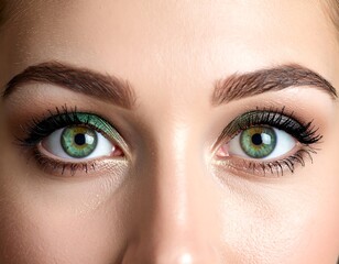Obraz premium Close-up of symmetrical eyes with striking green and black makeup