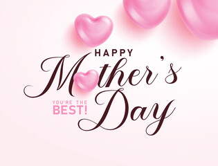 Happy Mother's day calligraphy greeting card clipart design. Mother's day calligraphy text, word, letter and font clip art with pink heart greeting card poster design vector illustration.

