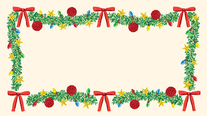 Christmas background with xmas decoration ornament, Christmas frame, banner, card vector illustration, drawing Happy Holiday, Can be used for Christmas gifts, decorations etc