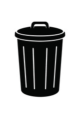 Elegant Black Trash Can Icon on Dark Grey Background, Perfect for Digital UI Deletion, Waste Management, and Recycling Concepts. This Minimalist Dustbin Symbol Represents Disposal, Removal