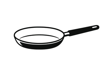 High-contrast black frying pan icon, ideal for modern kitchen graphic design, culinary apps, and food-related content. This versatile skillet illustration perfectly represents essential cooking tools
