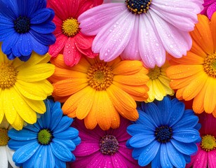 A vibrant cluster of colorful daisy-like blooms, up close and personal