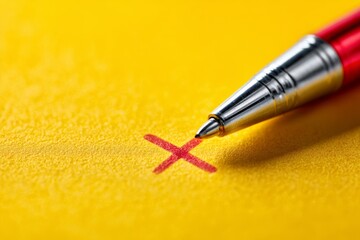 Fototapeta premium Colored pen making a bold cross mark on textured paper in a vibrant close-up view.