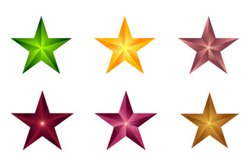 Colorful 3D Metallic Star Set Isolated On White Background , Glossy Multi Color Star Icons For Award And Rating , Glossy Multi Color Star Icons For Award And Rating , Realistic Green Gold And Red 