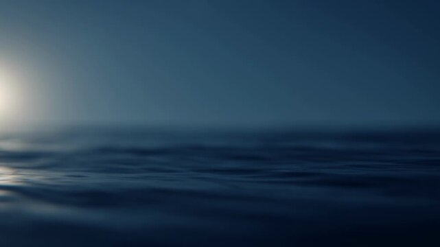 light over the night ocean, slow motion sea waves, 4k seamless loop