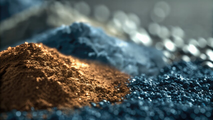 Extraction and refinement of precious rare earth concept. Close-up of vibrant colored food powders for culinary use.