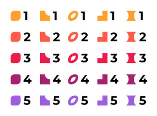 Number bullet points set with trendy geometric shapes. Colorful steps 1 to 5