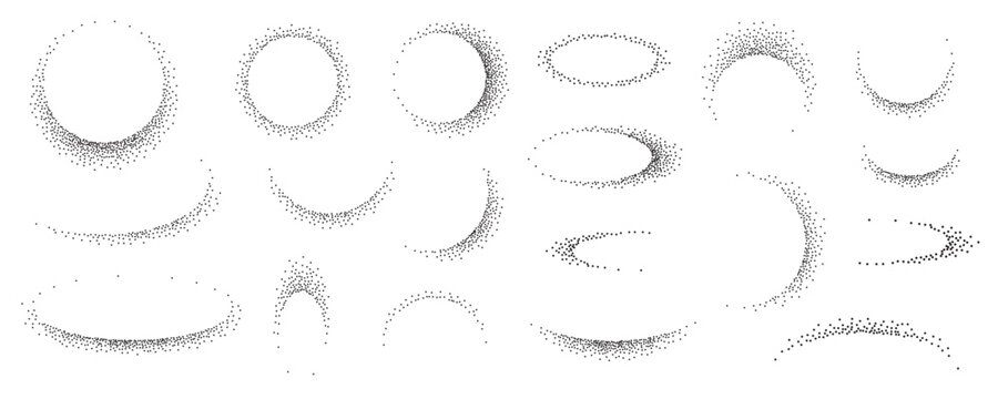 Abstract stipple frame shadows collection. Sand dotwork, noise grain effect for borders