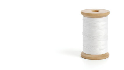 Classic wooden spool of vibrant white thread ready for your sewing project needs today