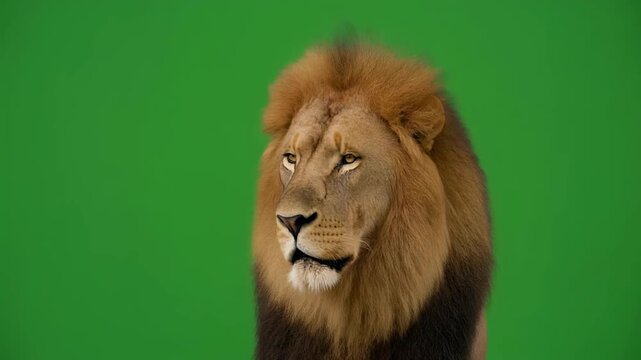 Majestic Lion on Green Screen Chroma Key Isolated Stock Video