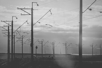 electric power lines in the fog