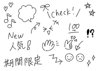 ポップな手書き文字とイラストセット