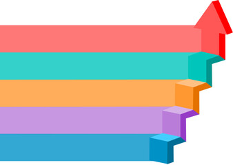 Colorful staircase arrow illustration representing growth and progress isolated on white background