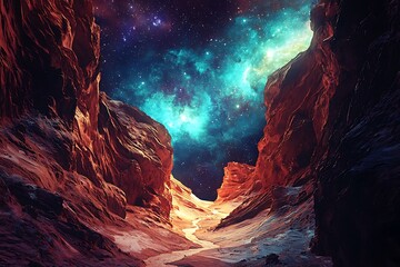 Stunning celestial landscape framed by glowing canyon high resolution picture