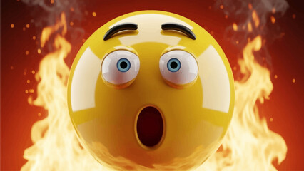 3D Surprised Emoji + Fire Effect