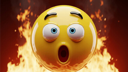 3D Surprised Emoji + Fire Effect