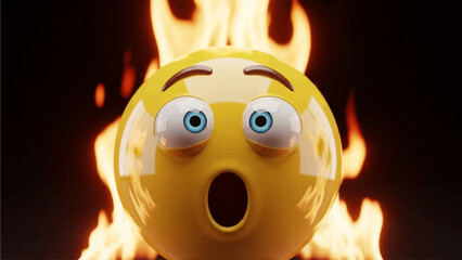 3D Surprised Emoji + Fire Effect
