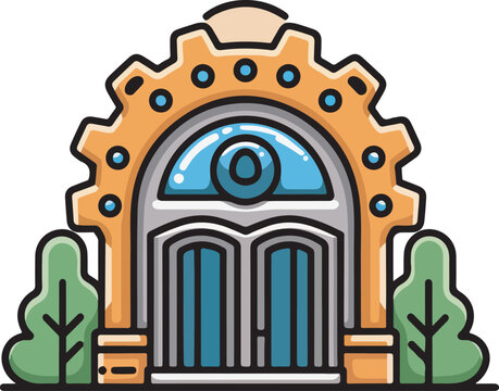 Steampunk Building Entrance with Gear Roof