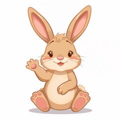 Obraz premium Smiling brown cartoon rabbit waving hello, cute animal mascot art