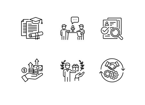 Academic Transcript Scholarship Interview Selection Funding Education Icon Set