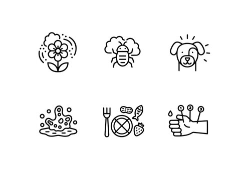 Allergy Test Pollen Dust Mite Pet Dander Mold Food Allergy Minimal Bold Line Icon Set