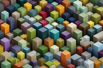 Obraz premium Colorful mosaic of geometric cubes forming a dense abstract pattern.