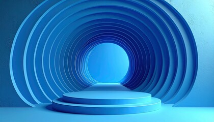 Fototapeta premium Abstract blue light tunnel with a curved technology spiral pattern and motion lines in a futuristic 3D space vector design