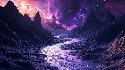 Vivid starlit sky glowing above alien mountains high resolution picture