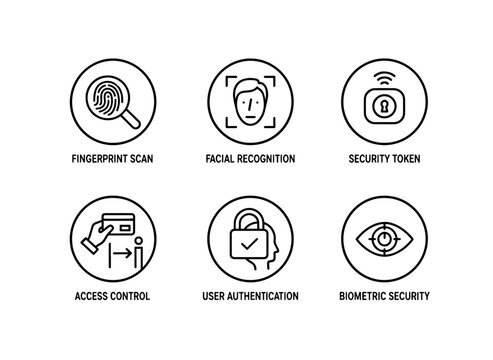 Biometric Security Fingerprint Scan Facial Recognition Security Token Access Control Icons