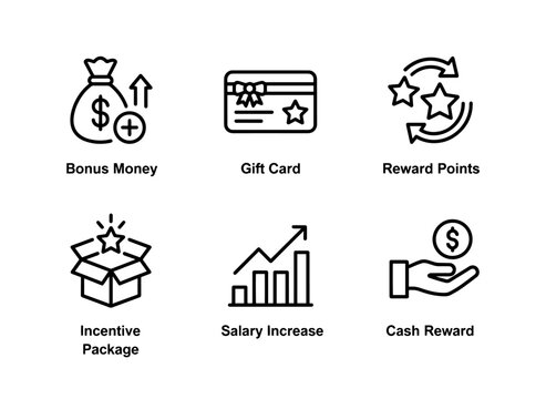 Bonus Money Gift Card Reward Points Incentive Package Salary Increase Bonus Icons