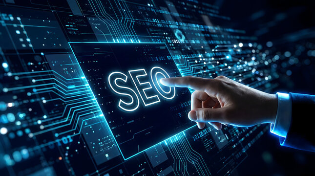 Dynamic SEO strategy with glowing digital interface for modern business solutions