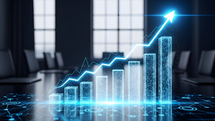 Dynamic growth chart showing business success in a modern meeting room setting
