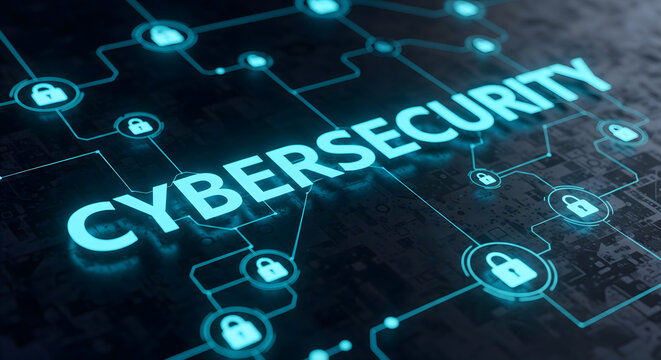 Cybersecurity network concept with glowing lock icons symbolizes data protection