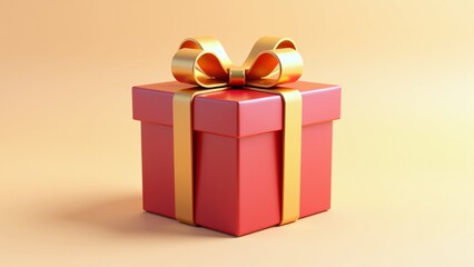 Obraz premium A festive red gift box adorned with a shiny gold ribbon and bow, symbolizing celebration, surprise, and the joy of giving, perfect for special occasions and holiday cheer