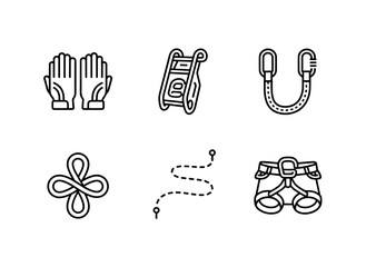 Fototapeta premium Climbing Gloves Climbing Cams Climbing Quickdraw Climbing Knot Climbing Route Minimal Bold Line Icons