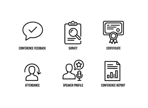 Conference Feedback Survey Certificate Attendance Speaker Profile Conference Report Minimal Bold Icon Set