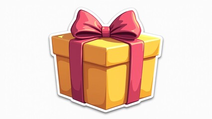 Obraz premium Charming Cartoon Gift Box Illustration with Pink Bow, Perfect for Holiday Cards and Festive Designs