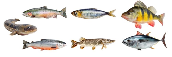 Set of Fishs Isolated on Transparent Background. PNG