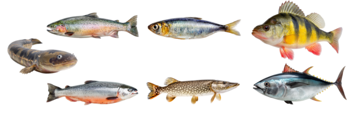 Set of Fishs Isolated on Transparent Background. PNG