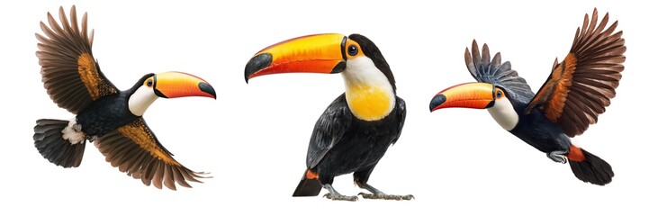 Obraz premium Set of Toucan Isolated on Transparent Background. PNG