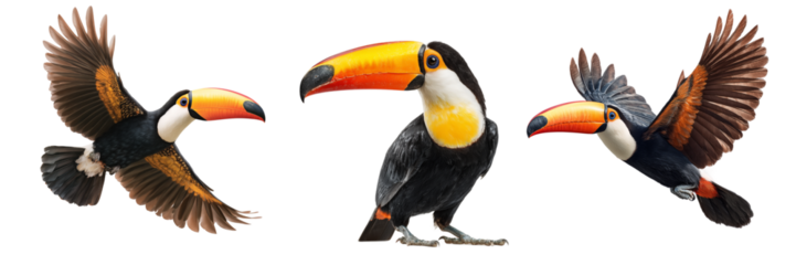 Set of Toucan Isolated on Transparent Background. PNG
