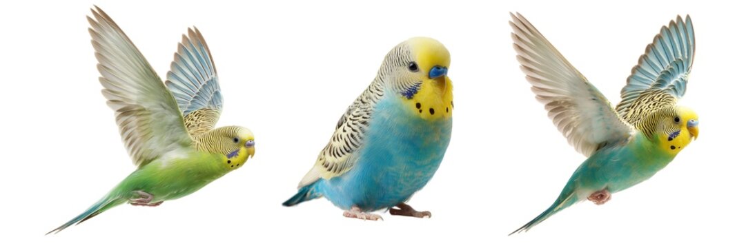 Set of Budgerigar Isolated on Transparent Background. PNG - Powered by Adobe