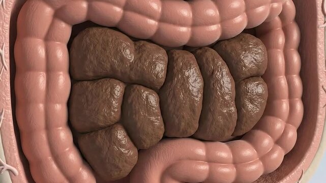 Medical Illustration of Intestinal Blockage Showing Fecal Impaction Within the Colon Lumen With Surrounding Intestine Wall Detailed View