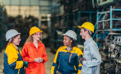 Factory Crew Talking During Break in Warehouse