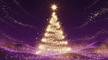 Magical Glowing Christmas Tree Sparkles with Festive Lights and Stars.